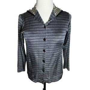 Chico's Vintage Travelers Jacket Sz 1 (M 8-10) Metallic Gray Black Gold Stretchy